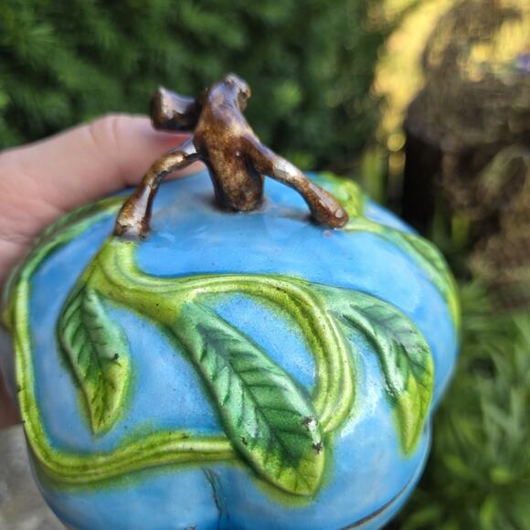 Enamel Trinket Blue Dish Leaves - Picture 5 of 11